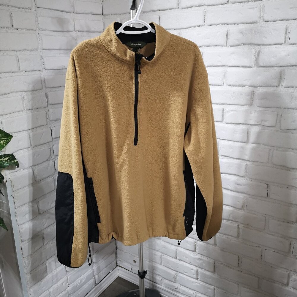 Eddie Bauer Polartec Men's Size XL Tan & Black Fleece 1/2 Zip Pullover